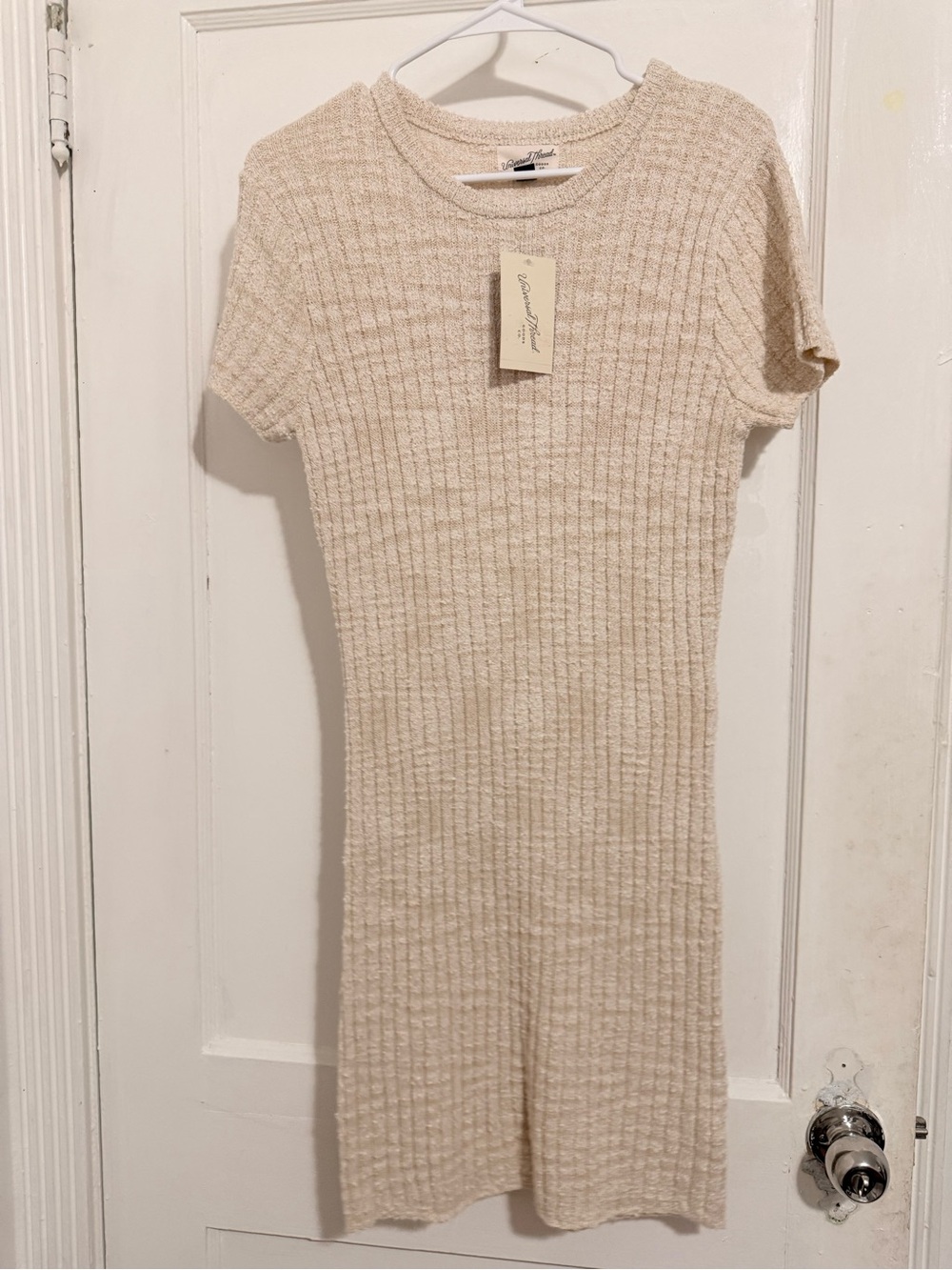 Universal Thread Cream Ribbed Short Sleeve Knit Dress